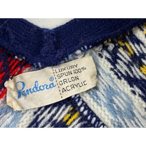 Vintage Knit Southwest Pattern Asymmetrical Sweater Poncho With Fringe Sz Small - Picture 7 of 8